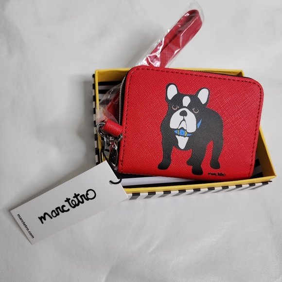 Marc Tetro Wallet French Bulldog Red Zip Around / Wrist Strap Frenchie Dog NWT - Picture 1 of 10
